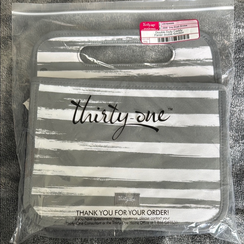 Thirty-One Striped Gray and White Organizer-Double Duty Caddy